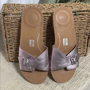 Fitflop Metallic Pink Buckle Adjustable Sandals Sz 8